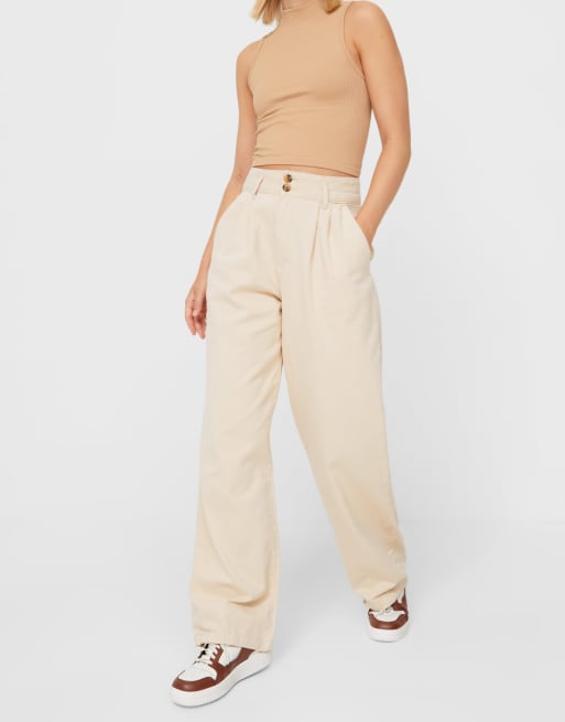 Stradivarius – Locker geschnittene Hose in Beige