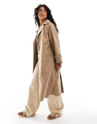 Stradivarius - Locker geschnittener Trenchcoat in Beige mit Kapuze-Neutral