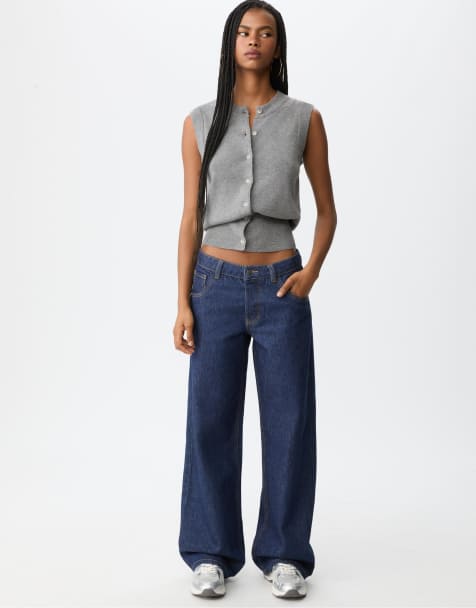 Stradivarius – Lockere, weite Jeans in blauer Rinse-Waschung - view 1