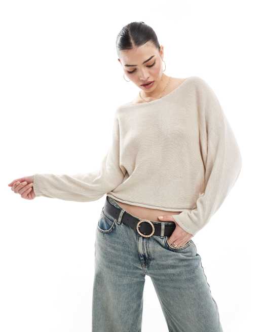 Stradivarius – Lockerer, rustikaler Strickpullover in Steingelb