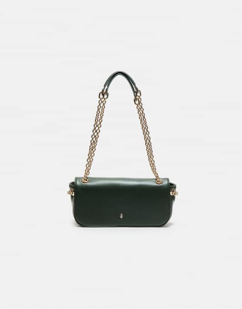 Stradivarius Logo chain crossbody bag in bottle green - view 1