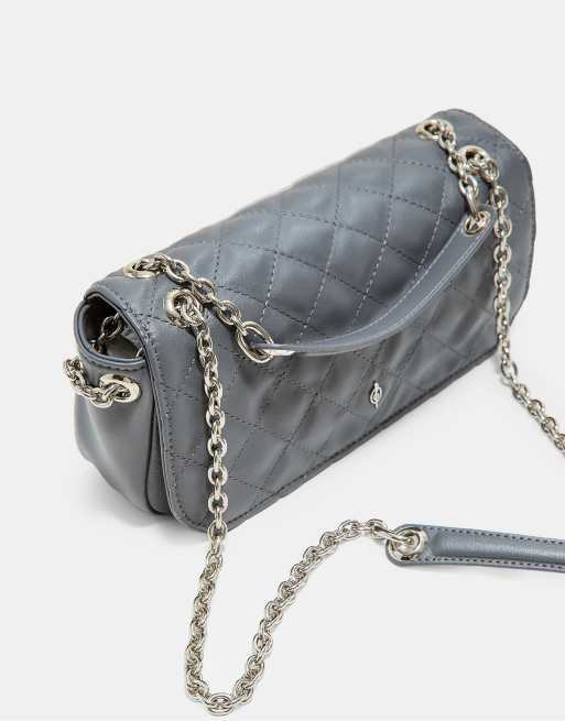 Stradivarius logo kæde-crossbody-taske i mørkegrå, 3 af 4
