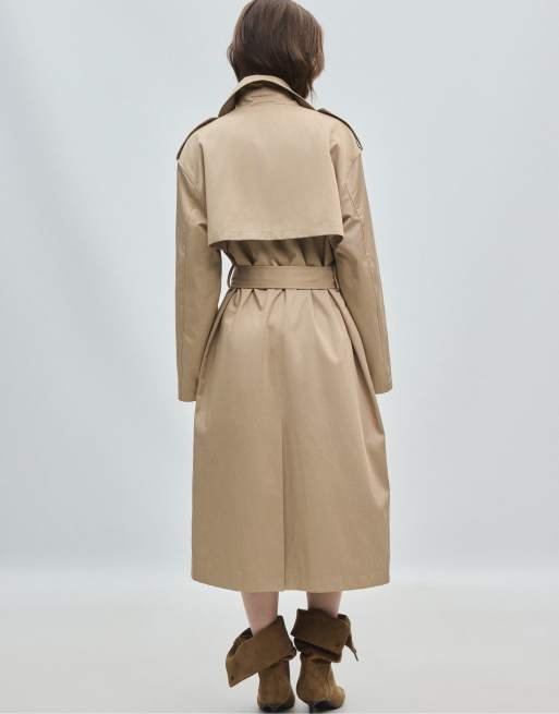 Stradivarius Long basic trench coat in beige, 3 of 7