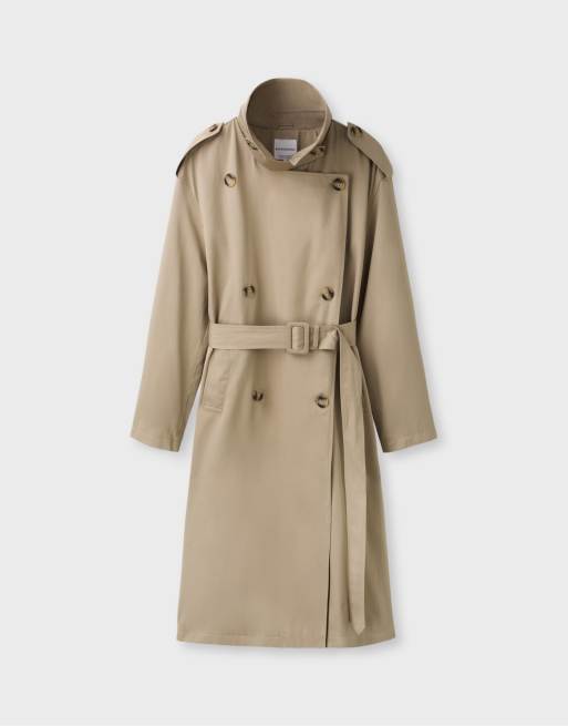 Stradivarius Long basic trench coat in beige, 6 of 7