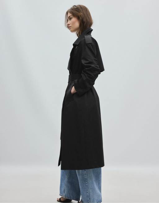 Stradivarius Long basic trench coat in black, 2 of 7