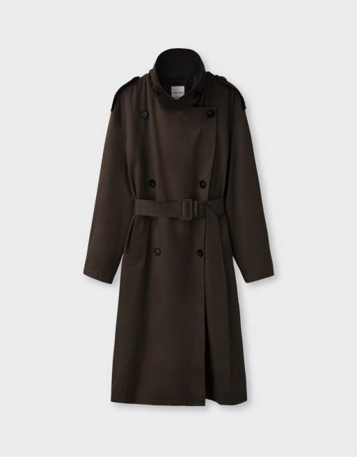 Stradivarius Long basic trench coat in brown, 6 of 7