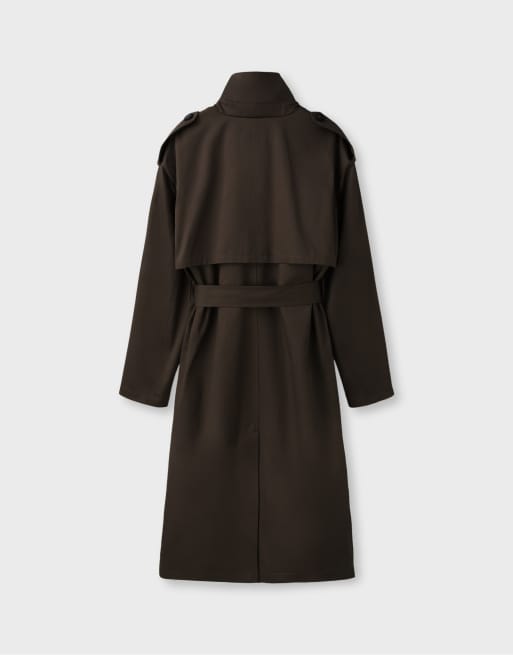 Stradivarius Long basic trench coat in brown, 7 of 7