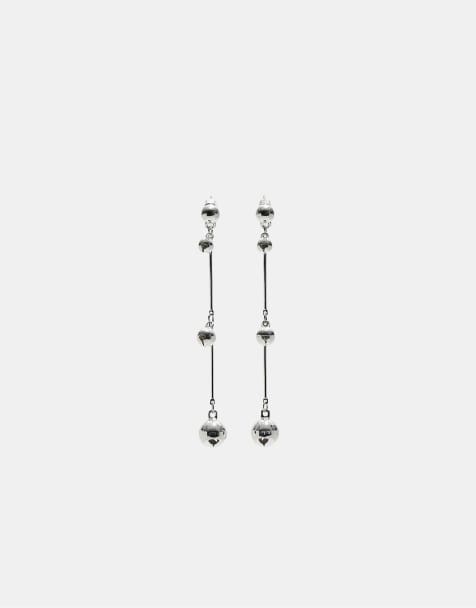 Stradivarius Long beaded earrings in grey - view 1