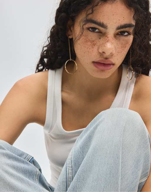 Stradivarius Long circle dangle earrings in gold, 3 of 4