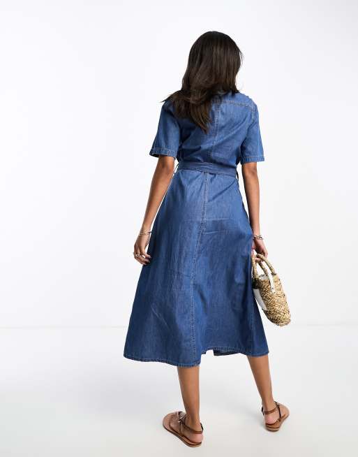 Stradivarius long denim dress on medium blue