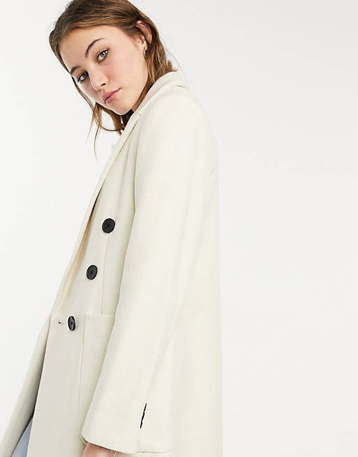 discount 64% White/Black XS Stradivarius Long coat WOMEN FASHION Coats Combined 