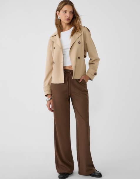Stradivarius Long flowing smart trousers in brown