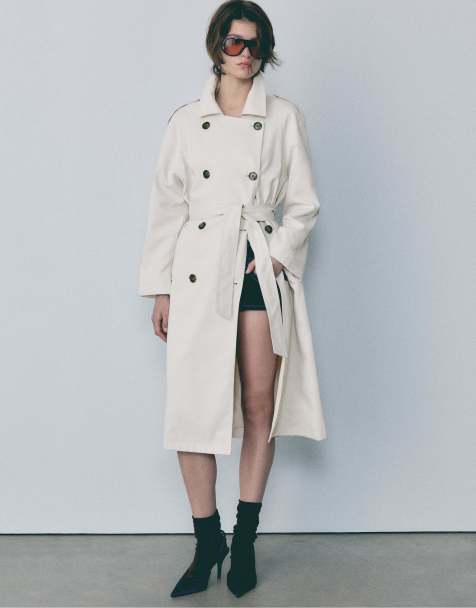 Stradivarius Long flowing trench coat in stone - view 1