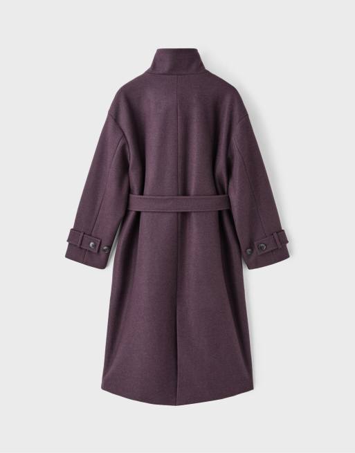 Stradivarius Long high neck soft-touch coat in purple, 7 of 7