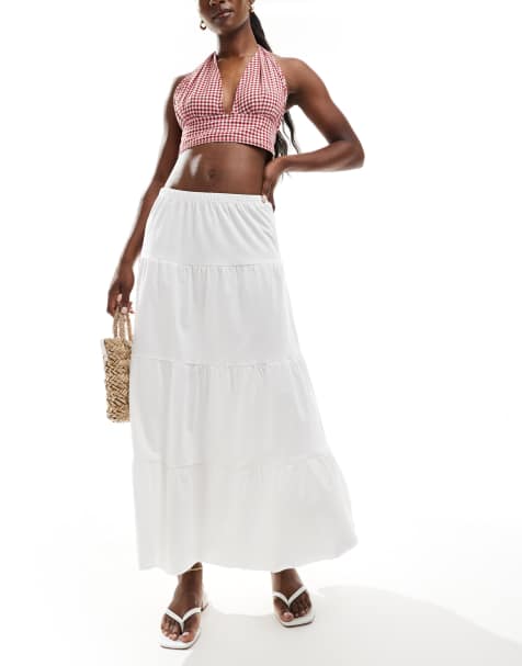 Stradivarius long knit skirt in ecru - view 1
