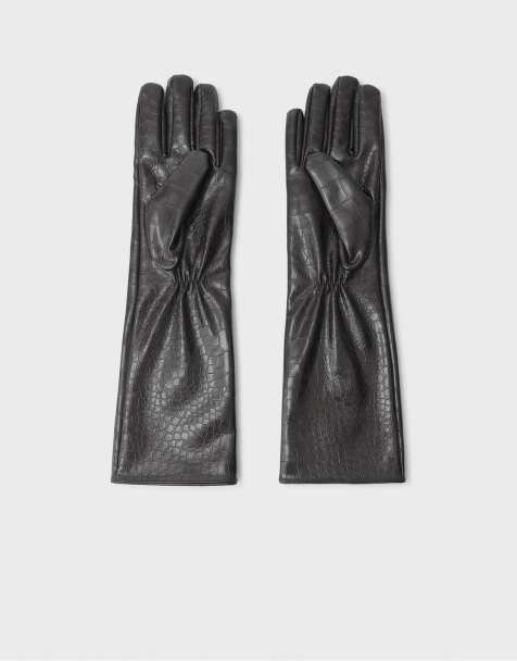 Stradivarius Long leather effect gloves in black - view 1