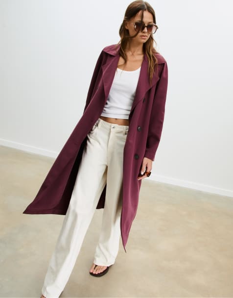 Stradivarius Long loose-fitting oversize trench coat in burgundy - view 1