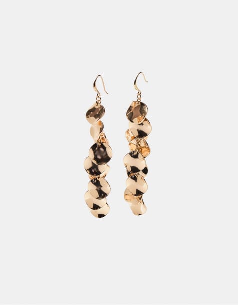 Stradivarius Long mini coin earrings in gold - view 1