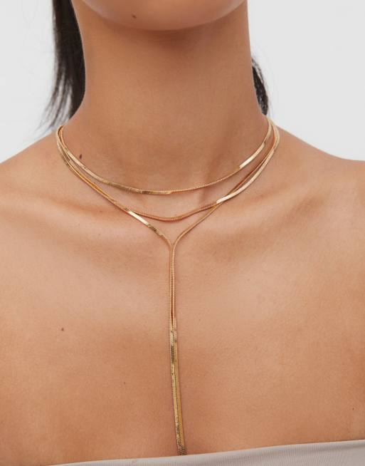 Stradivarius long multi-chain necklace in gold, 2 of 3