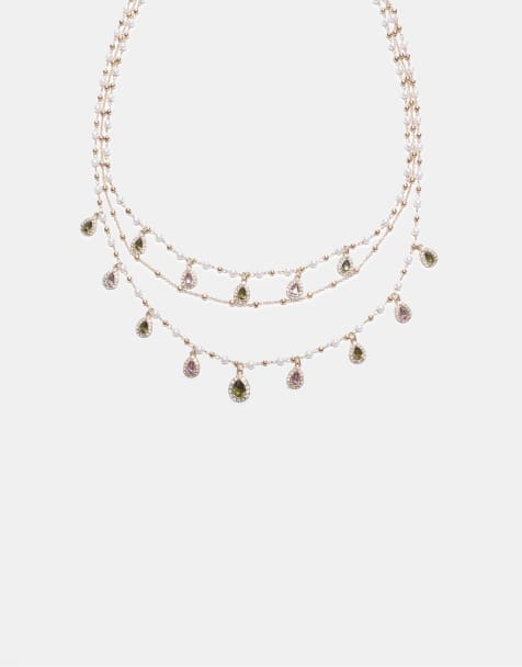 Stradivarius Long multi-charm necklace in gold - view 1