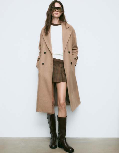 Stradivarius Long oversize coat in camel - view 1