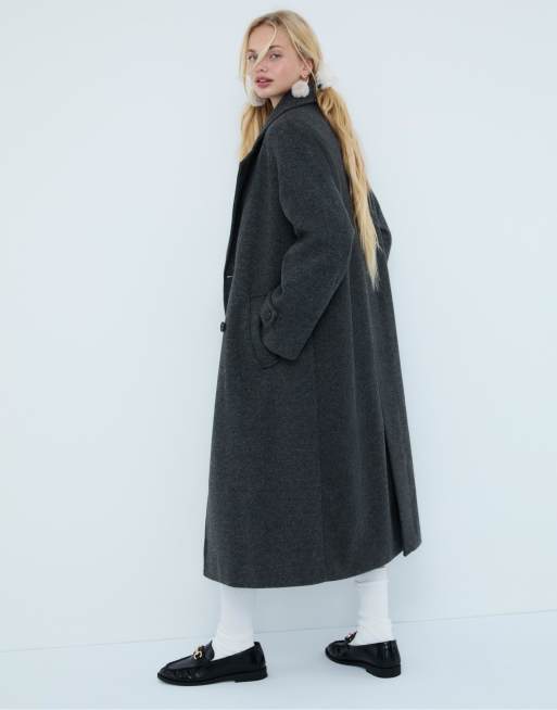 Stradivarius Long oversize coat in dark grey, 3 of 4
