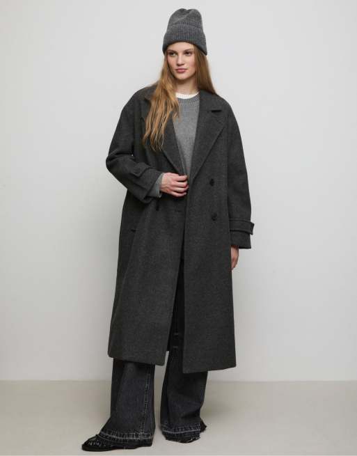 Stradivarius Long oversize coat in dark grey, 4 of 4