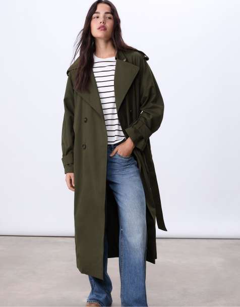Stradivarius Long oversize trench coat in green - view 1