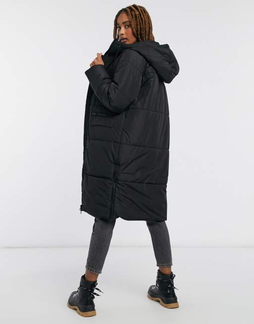 Stradivarius long padded jacket in black