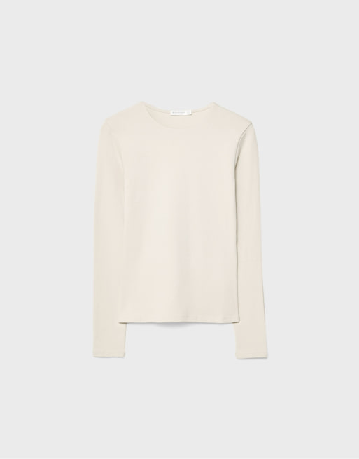 Stradivarius Long sleeve basic t-shirt in stone, 6 of 7