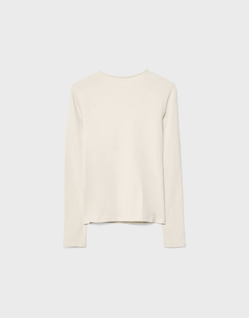 Stradivarius Long sleeve basic t-shirt in stone, 7 of 7