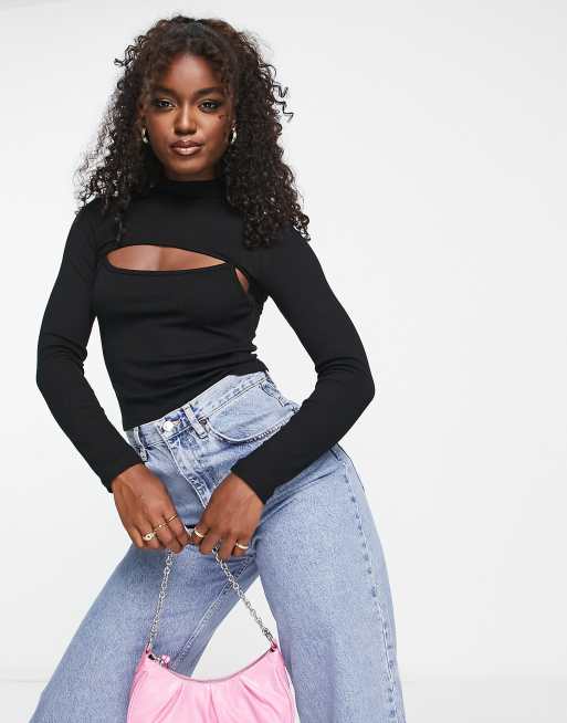 Long sleeve cut out cheap crop top