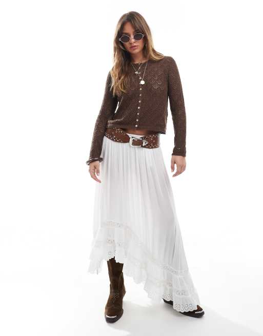Stradivarius long sleeve fine knit cardigan in brown