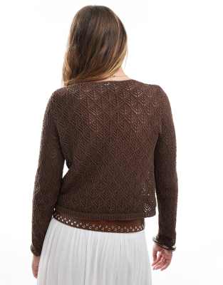 Stradivarius Long Sleeve Fine Knit Cardigan In Brown