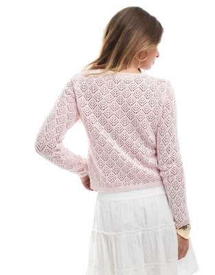 Stradivarius Long Sleeve Fine Knit Cardigan In Pink