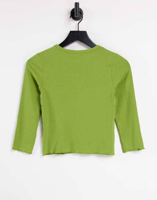 Stradivarius long sleeve cut out top in olive