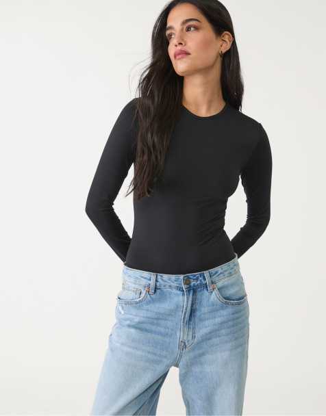 Stradivarius Long sleeve polyamide bodysuit in black - view 1