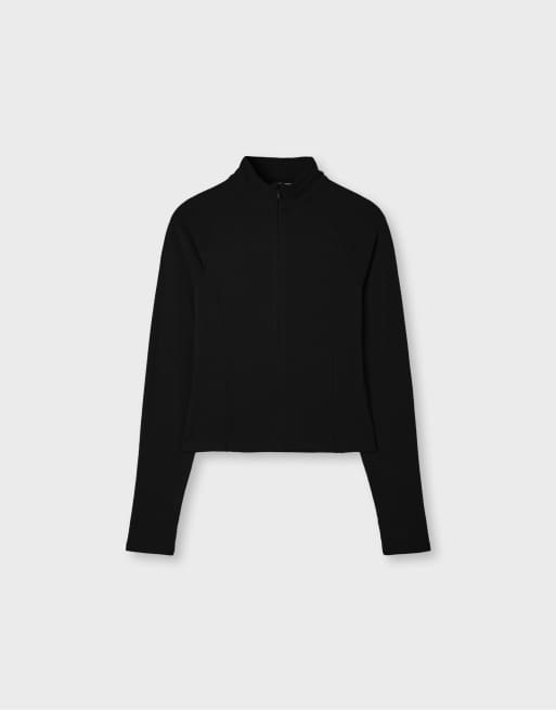 Stradivarius Long sleeve quarter-zip running top in black, 6 of 7
