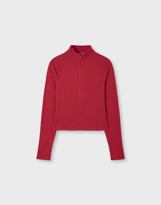 Stradivarius Long sleeve quarter-zip running top in red, 6 of 7