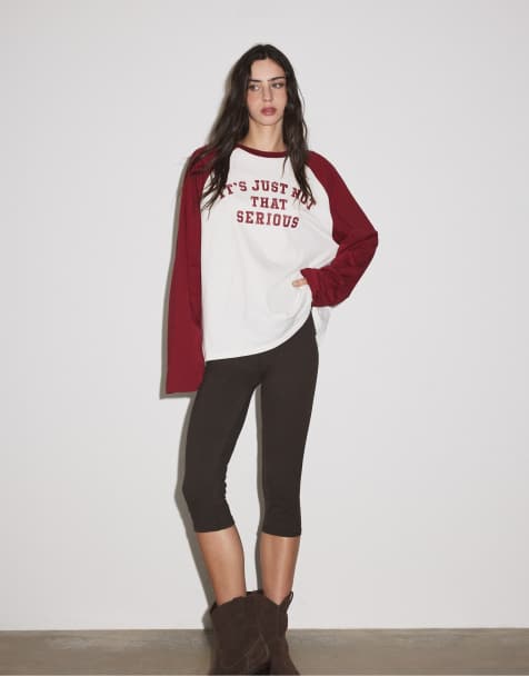 Stradivarius Long sleeve raglan t-shirt in dark red - view 1