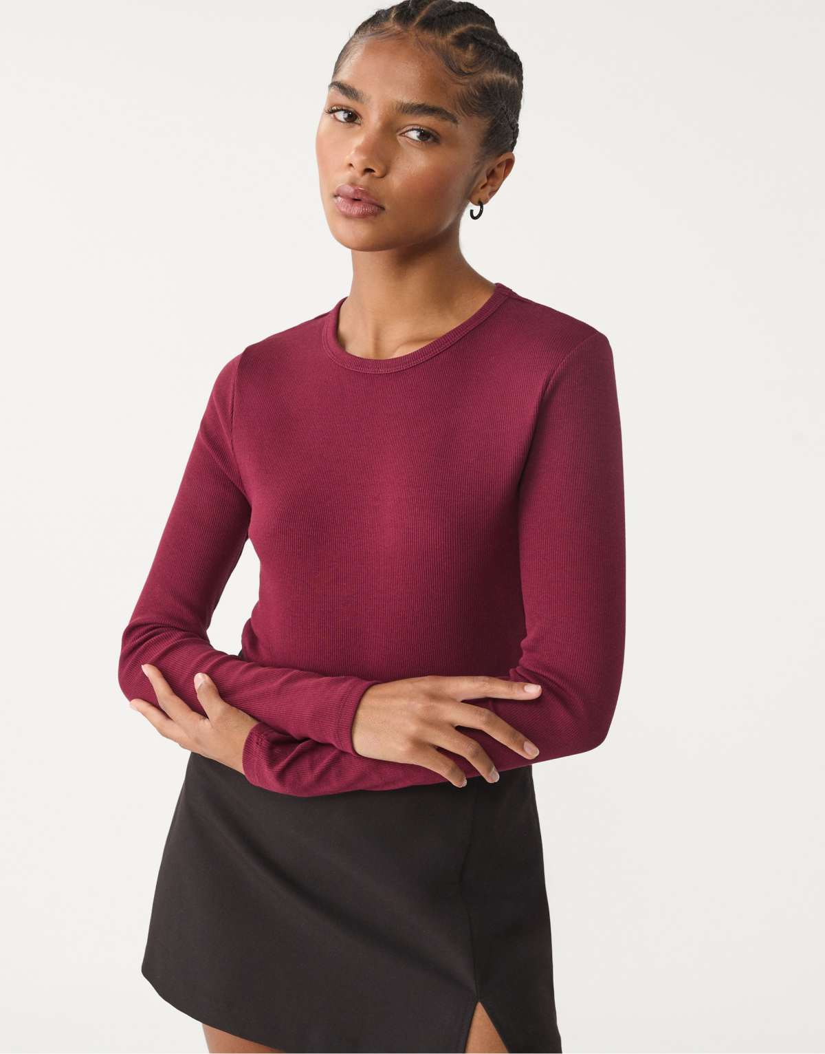 Stradivarius long sleeve ribbed t-shirt in purple