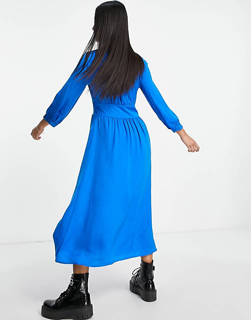 Dresses Stradivarius long sleeve satin midi dress in blue 