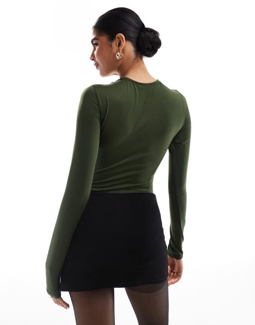 トップス CROSS BODY LONG SLEEVE TOP MOSS 38 Rib Cross Back Long Sleeve Top