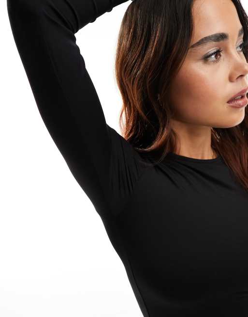 Stradivarius long sleeve sculpt top in black