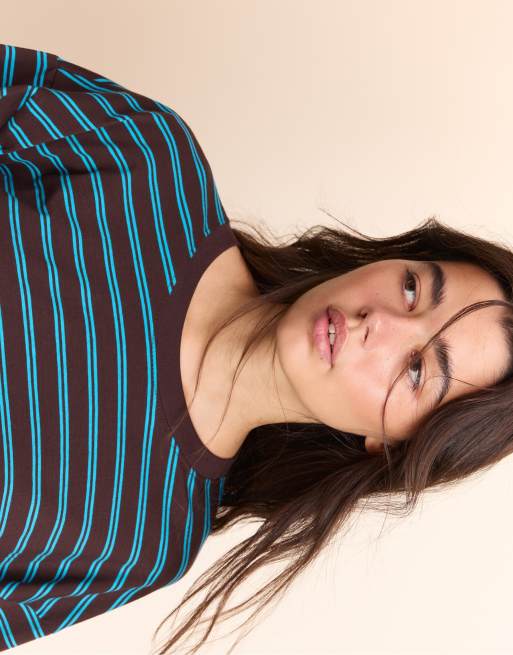 Stradivarius Long sleeve striped t-shirt with ruched waist in brown, 4 of 7