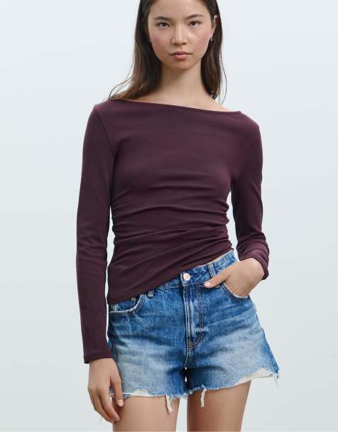 Stradivarius Long sleeve t-shirt with gathering in purple - view 1