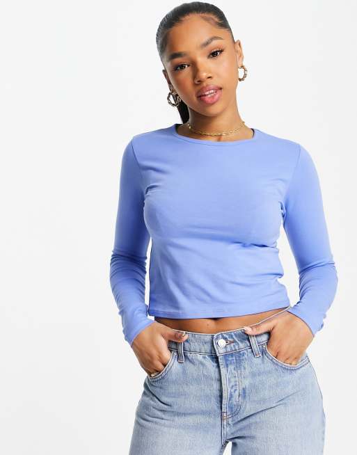 Stradivarius long sleeve top in blue | ASOS