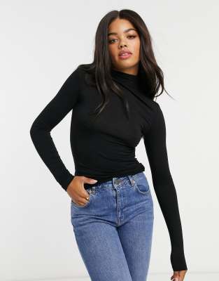 Stradivarius long sleeve top with high neck in black | ASOS