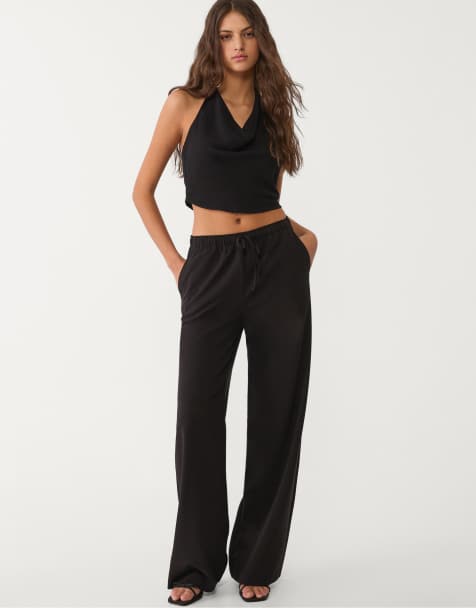 Stradivarius long smart trousers in black
