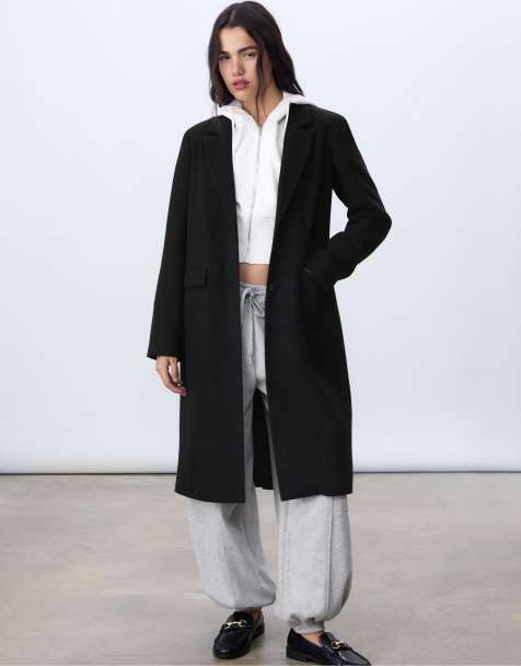 Stradivarius Long straight coat in black - view 1